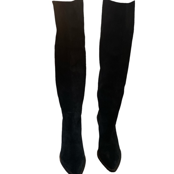 New Sam Edelman 6 M Indigo Pointed Toe Knee High Boot Womens Black Suede EUC - Picture 2 of 6